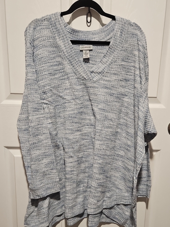 Catherines Sweaters - Catherines Heathered Light Blue V-Neck Waffle Knit Pullover Sweater